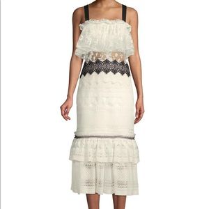 Three floor Magnolia Lace Flounce Midi Dress